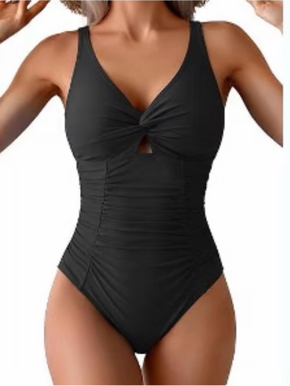 Eomenie Black Twist-Front Ruched One-Piece Swimsuit - Women's Swim